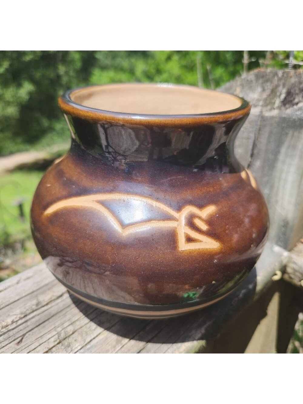 Saguaro Stoneware 1970s Incised Tribal Marks Brown Vase